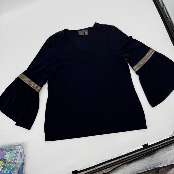 Chicos Travelers Size US Large Chicos 2 Bell Sleeve Tunic Top Blouse Black - Picture 7 of 9